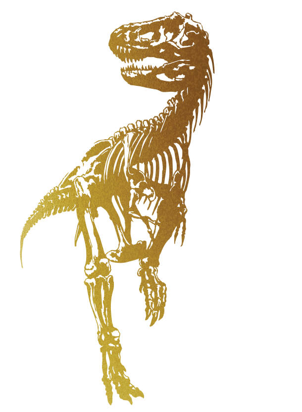 An image of a stencil dinosaur with a gold foil print pattern