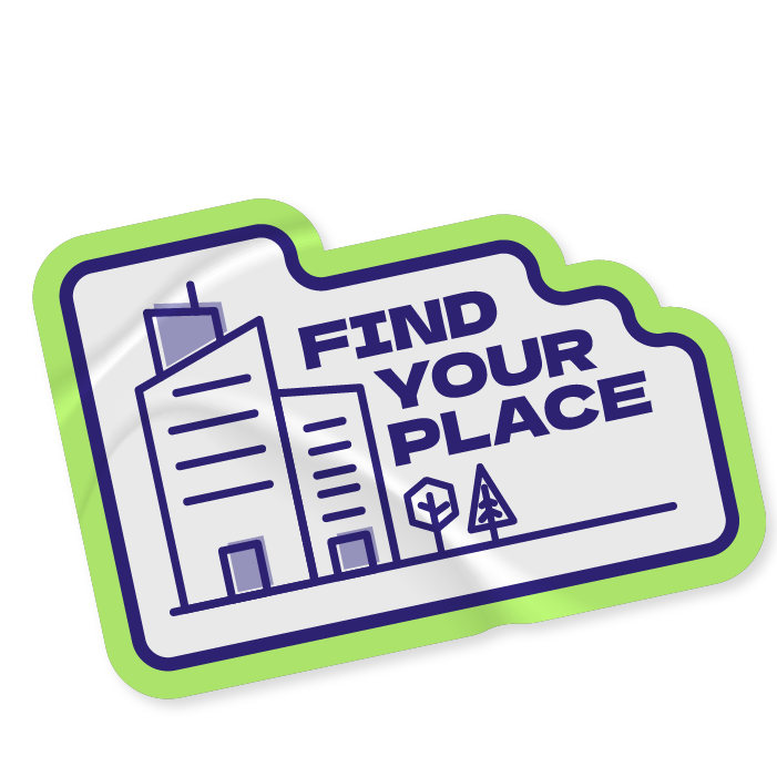 An illustration of a sticker that says 'find your place'