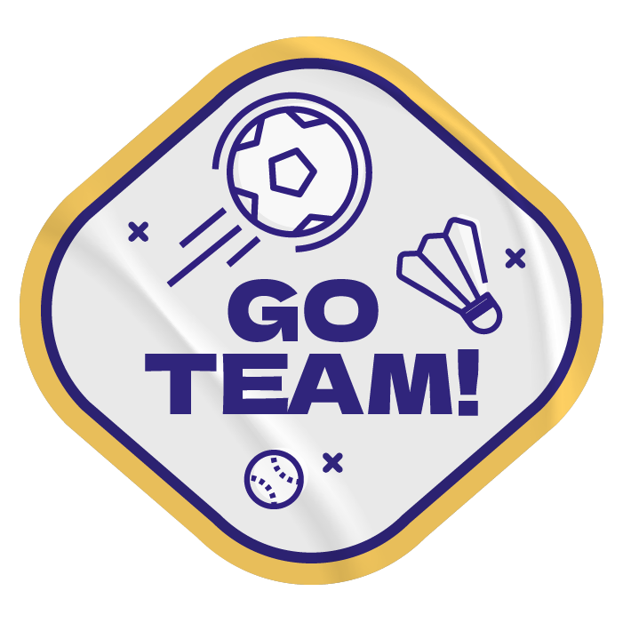 An illustration of a sticker that says 'go team'