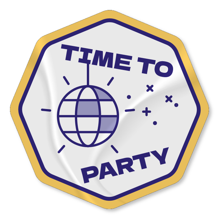 An illustration of a sticker that says 'party time'