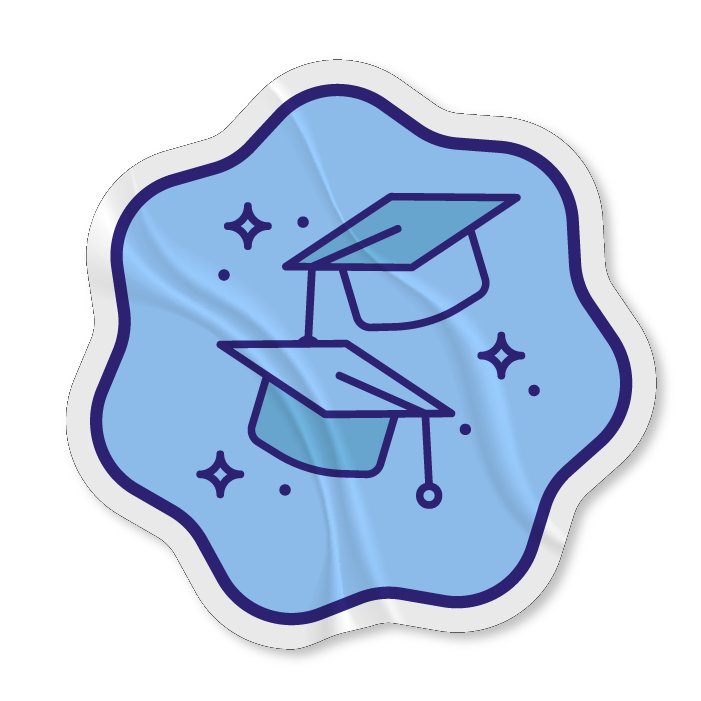 An illustrated sticker of two graduation hats